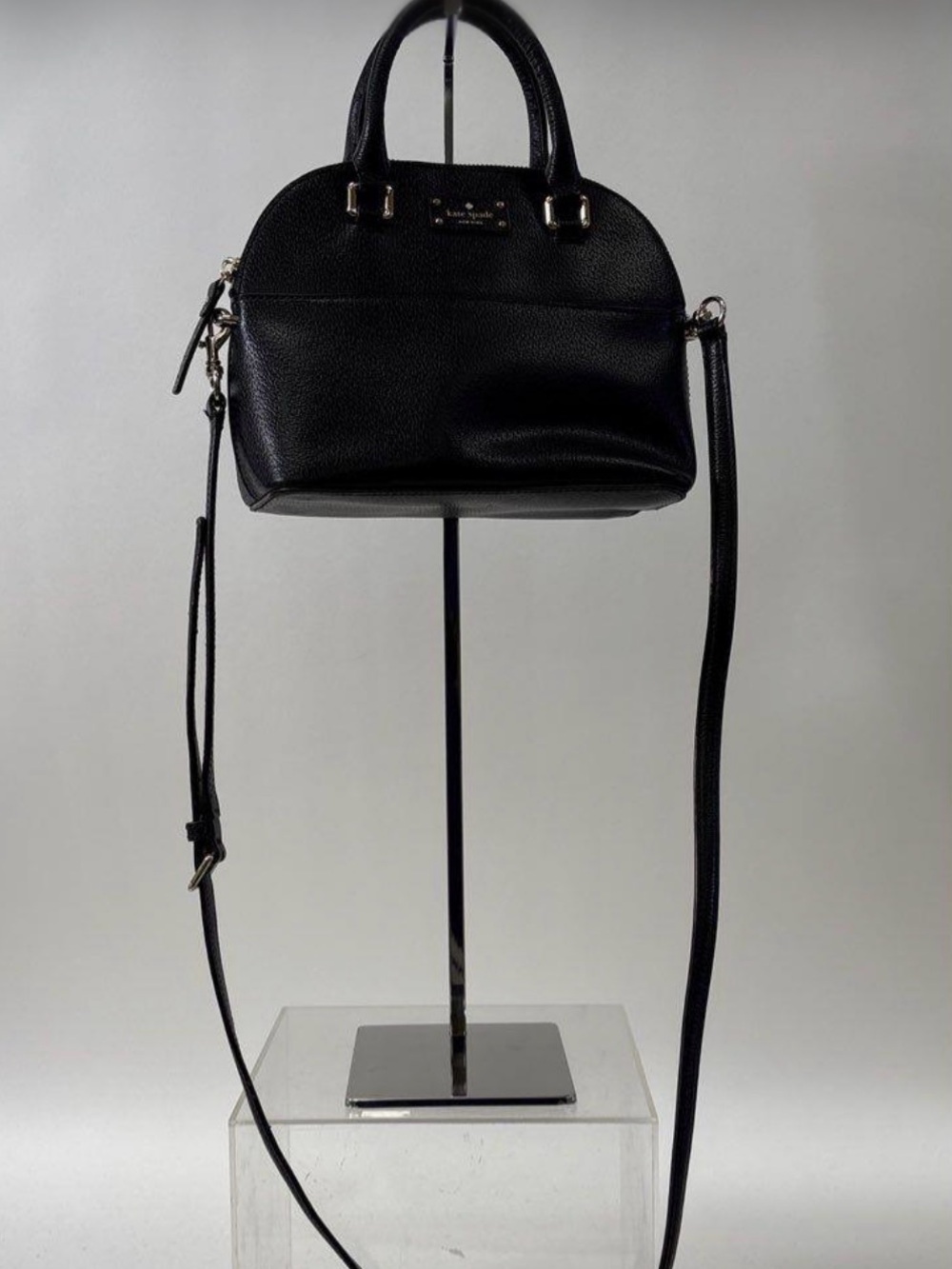kate spade black pebble leather crossbody dome satchel